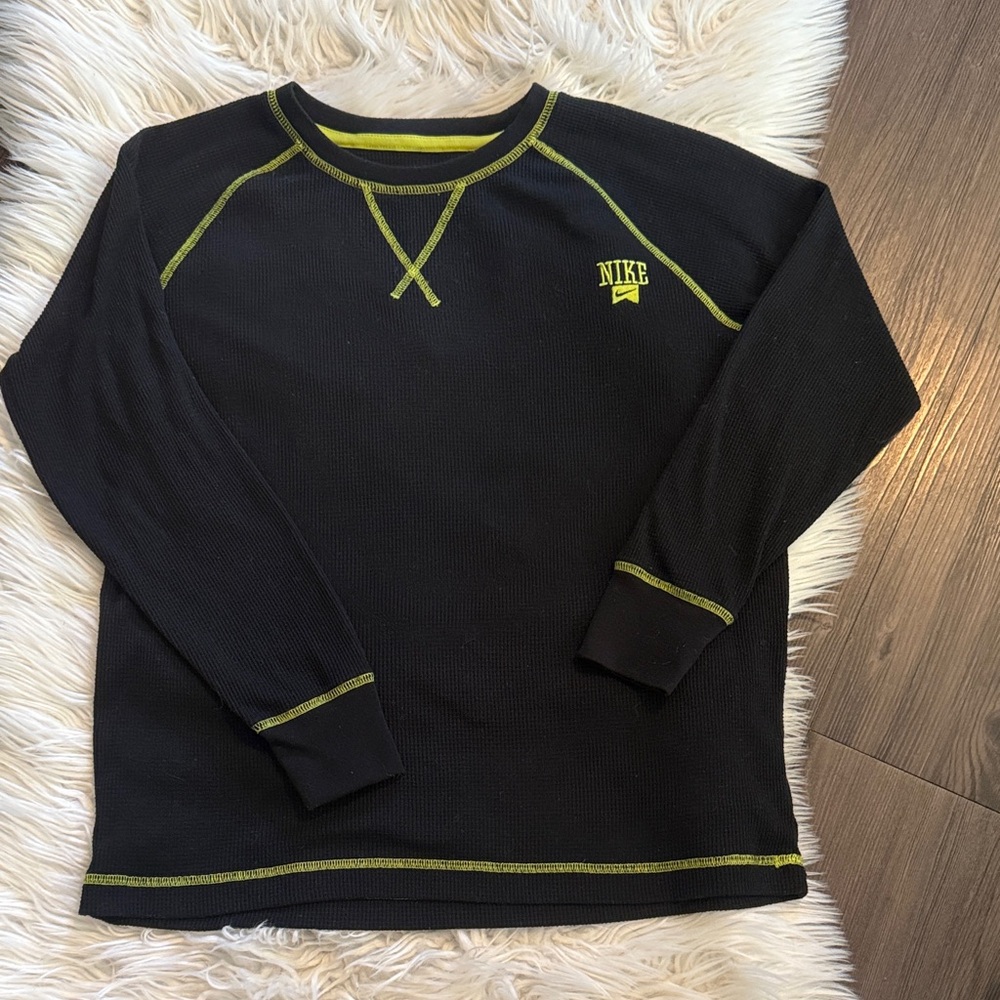 Nike Black Crewneck Sweater with Neon Accents. Size M